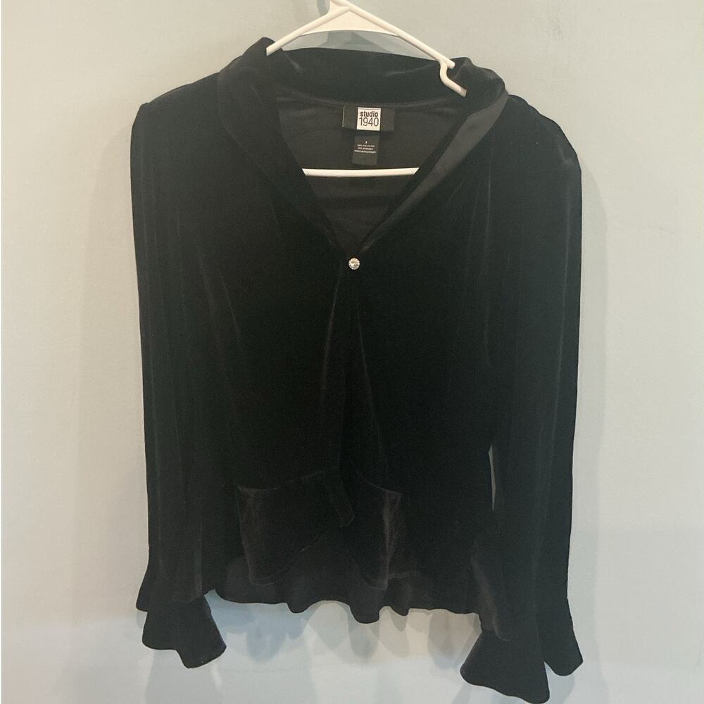 Vintage Womens Velvet Cardigan Top S Flare Sleeve Black Witch Goth Whimsigoth